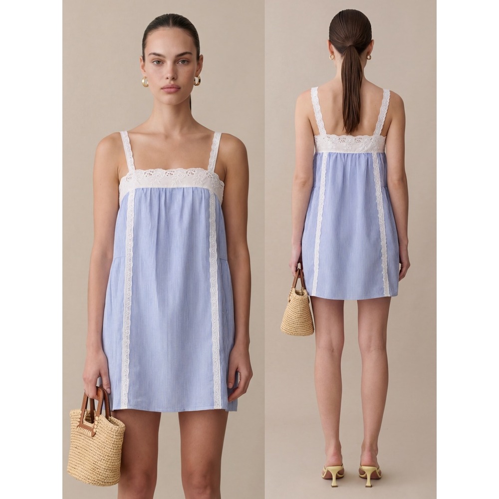 NWT Kourt Florence Cotton Mini Dress in Blue Stripe - Size Small